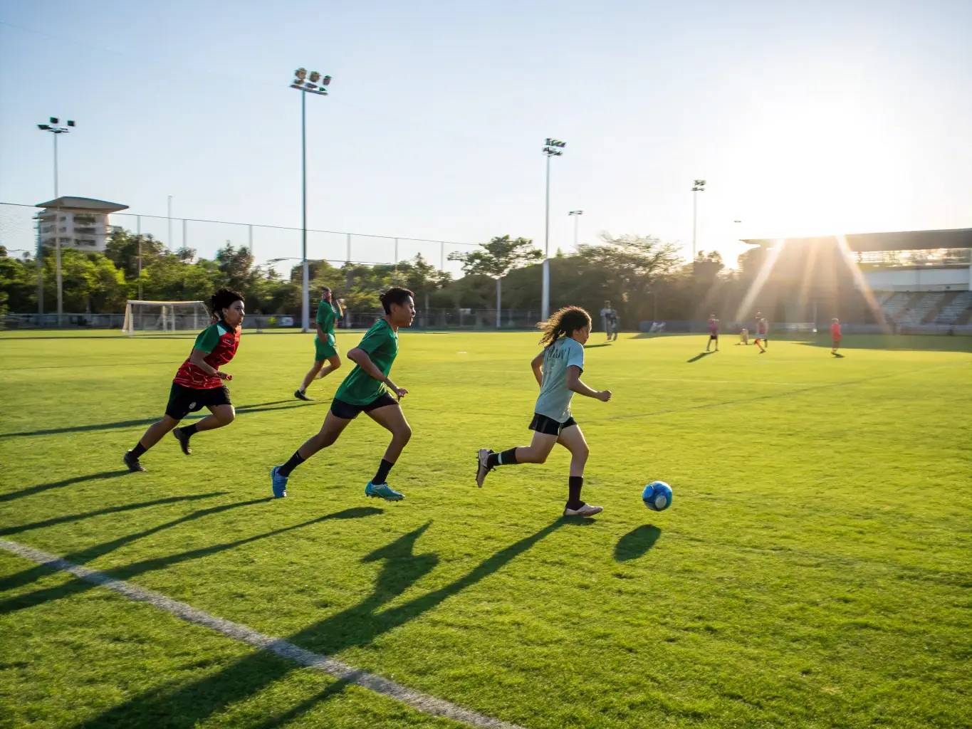 A group of teenagers participating in a sports activity, highlighting PEPV's focus on physical health and teamwork.