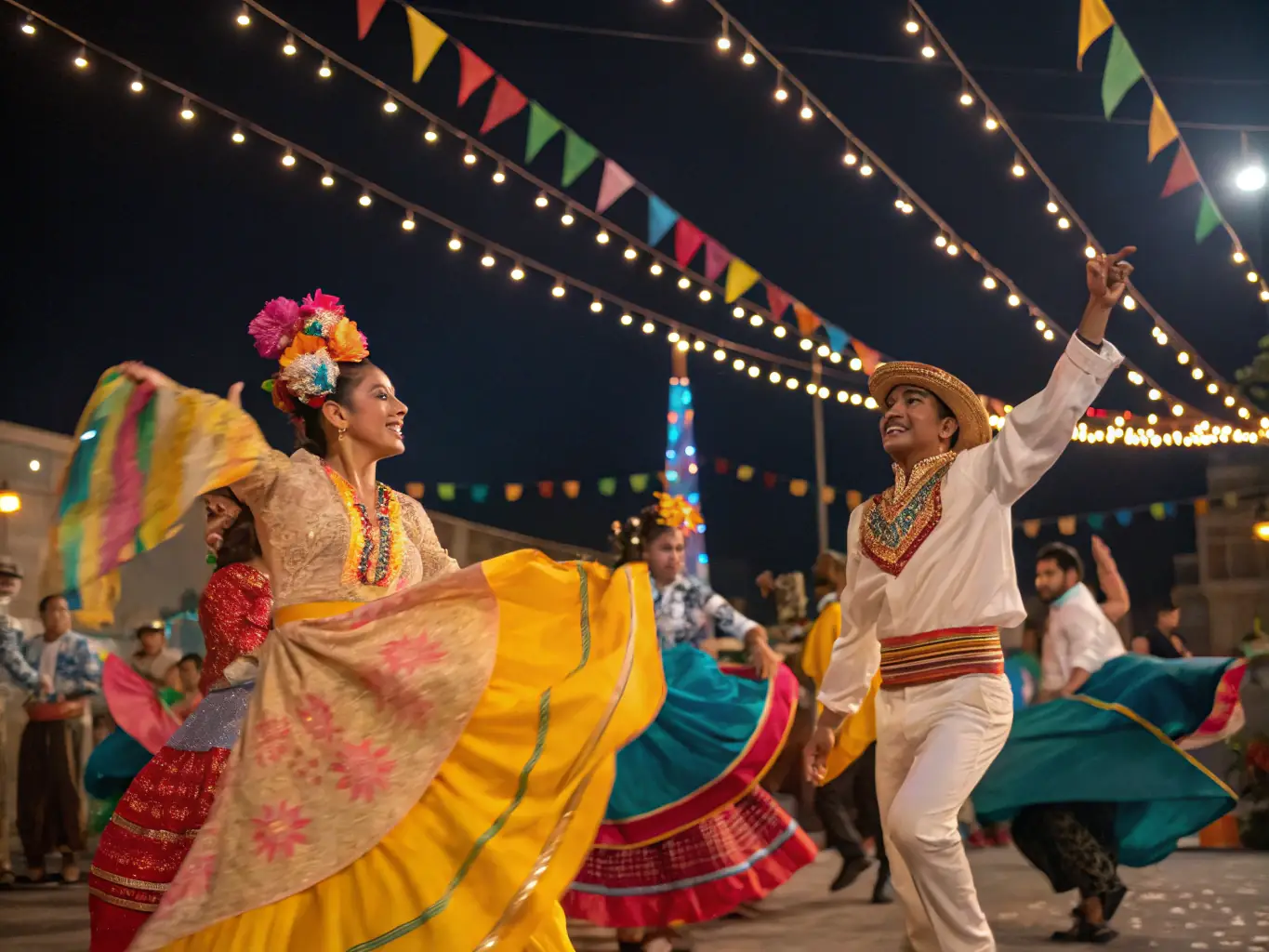 A photograph capturing a local cultural festival organized by Bim Bam Baume!, showcasing traditional music, dance, and local cuisine, highlighting the association's role in promoting cultural heritage.